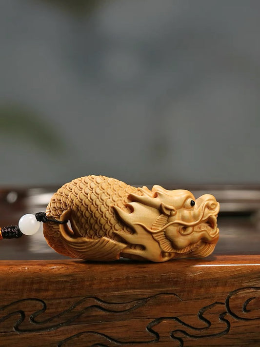 Boxwood Fish and Dragon Pendant