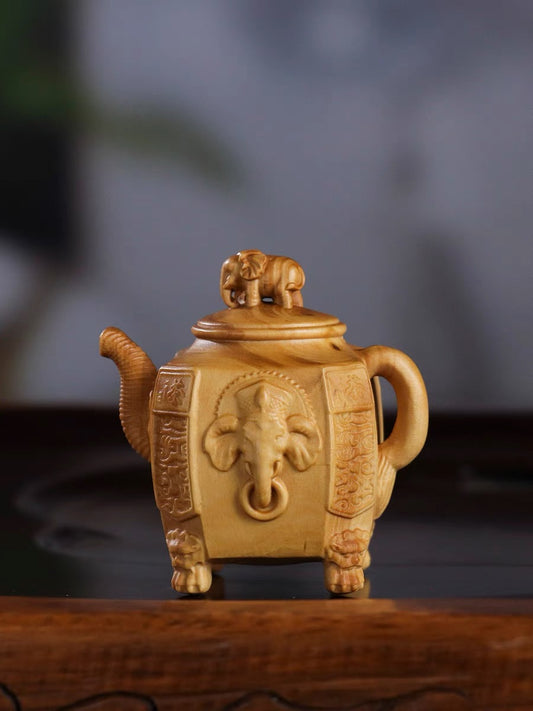 Boxwood Elephant Teapot